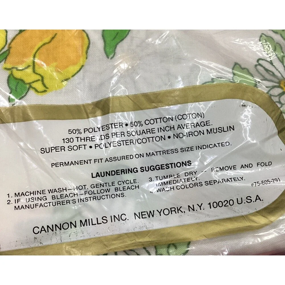 Cannon Mills Edgemont Garland Floral Full Fitted & Flat Sheet No-Iron Muslin USA